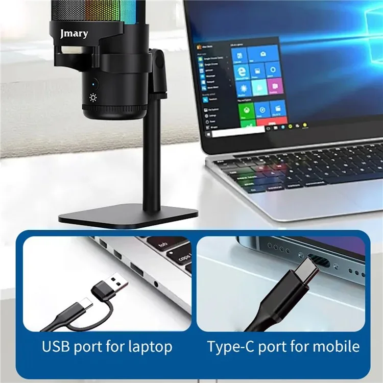 Bilişim Burada JMARY MC-PW13 Sıfır Gecikme Mikrafon RGB Işık Plug and Play Masaüstü Yayıncı Oyuncu Mikrofonu